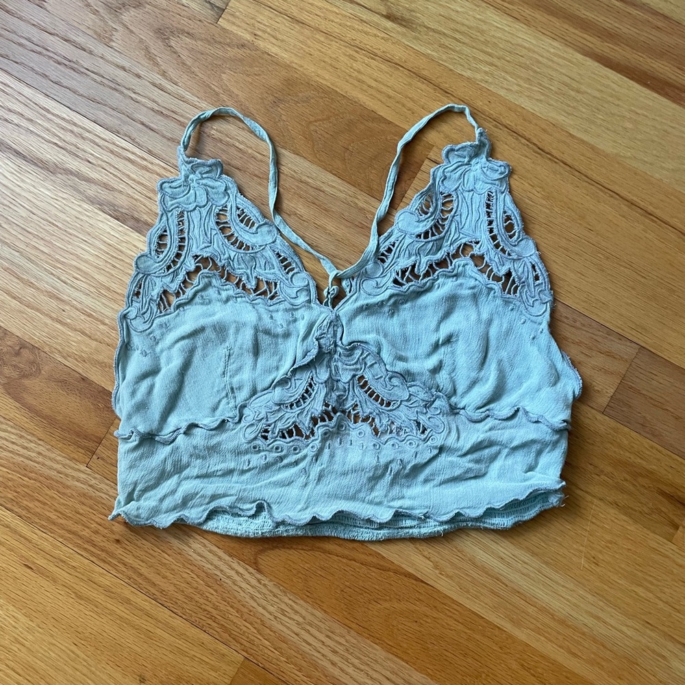 FREE PEOPLE Lace Trimmed Blue Women's Top